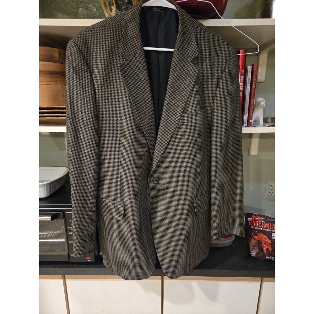 Jos A Bank Silk Wool Sport Coat Blazer 46R Houndstooth Brown Made Portugal